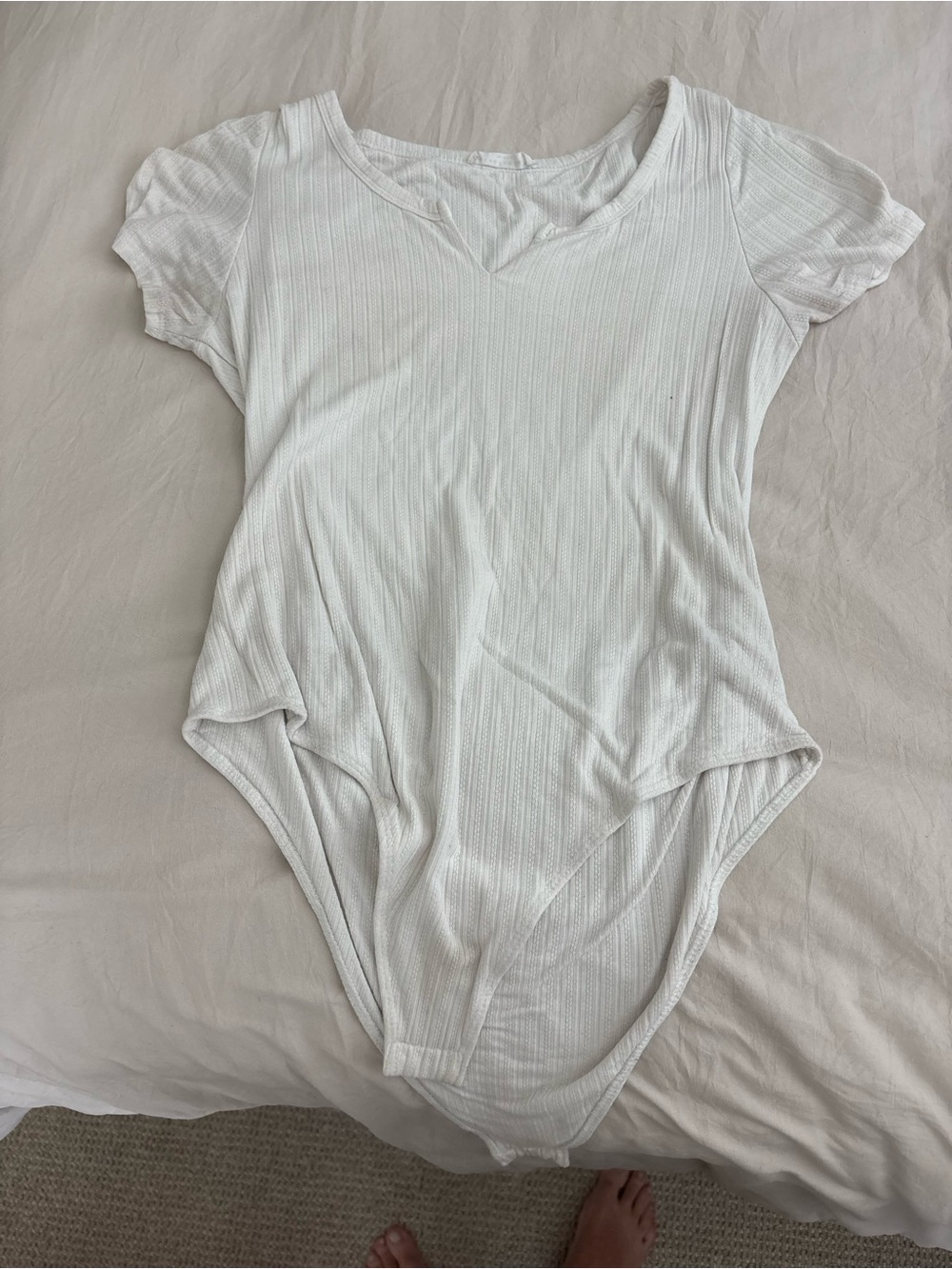 Classic White Ribbed Short-Sleeve Bodysuit